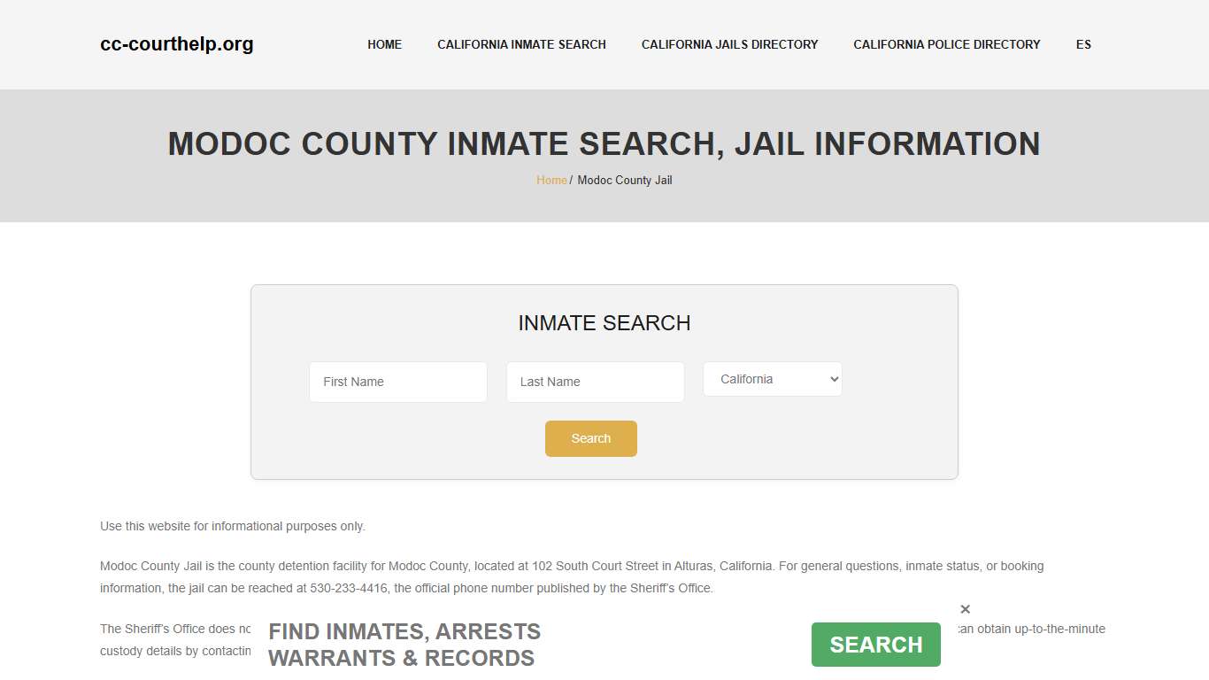 Modoc County Inmate Lookup, Jail Roster
