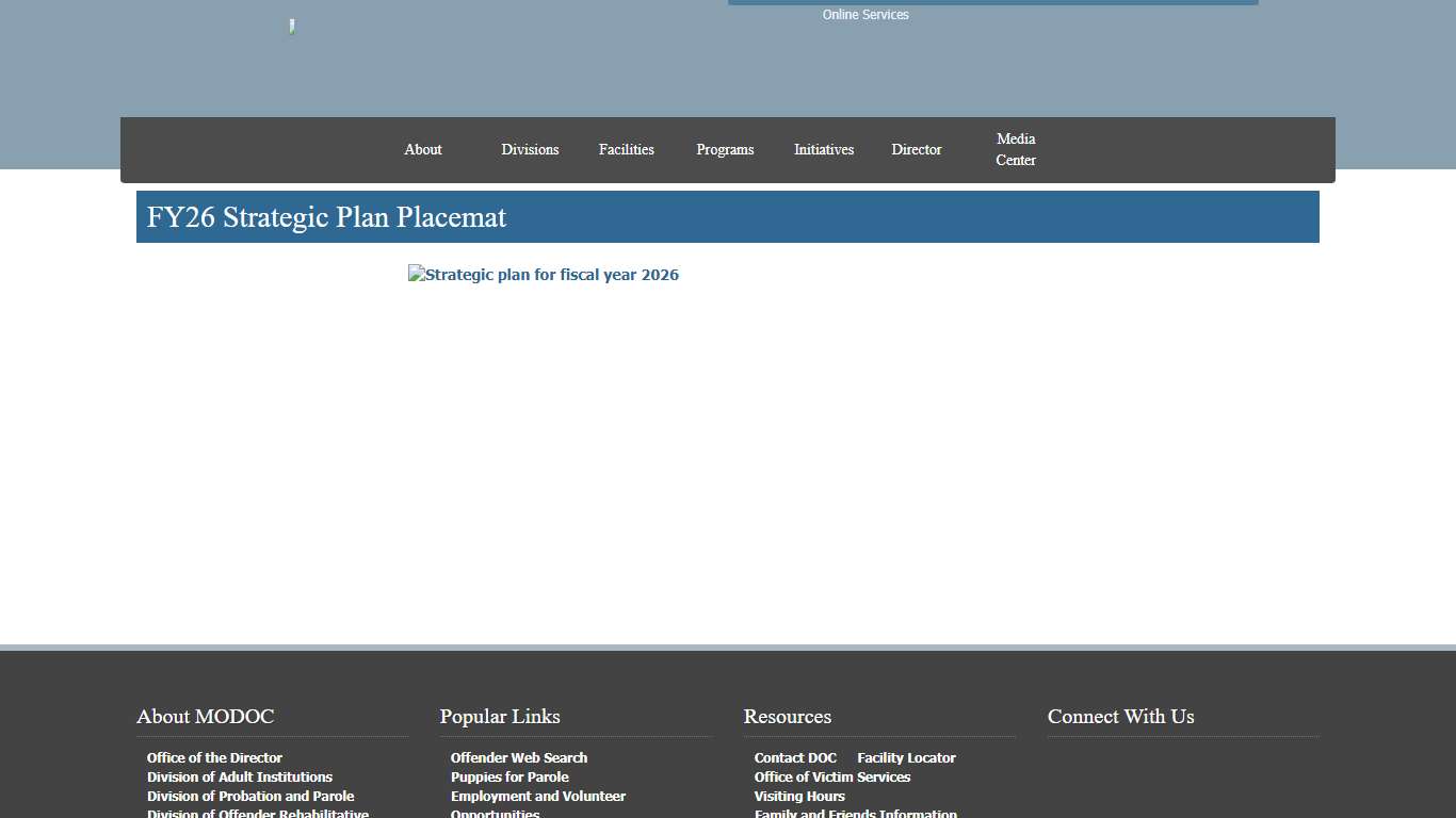 FY26 Strategic Plan Placemat Missouri Department of Corrections