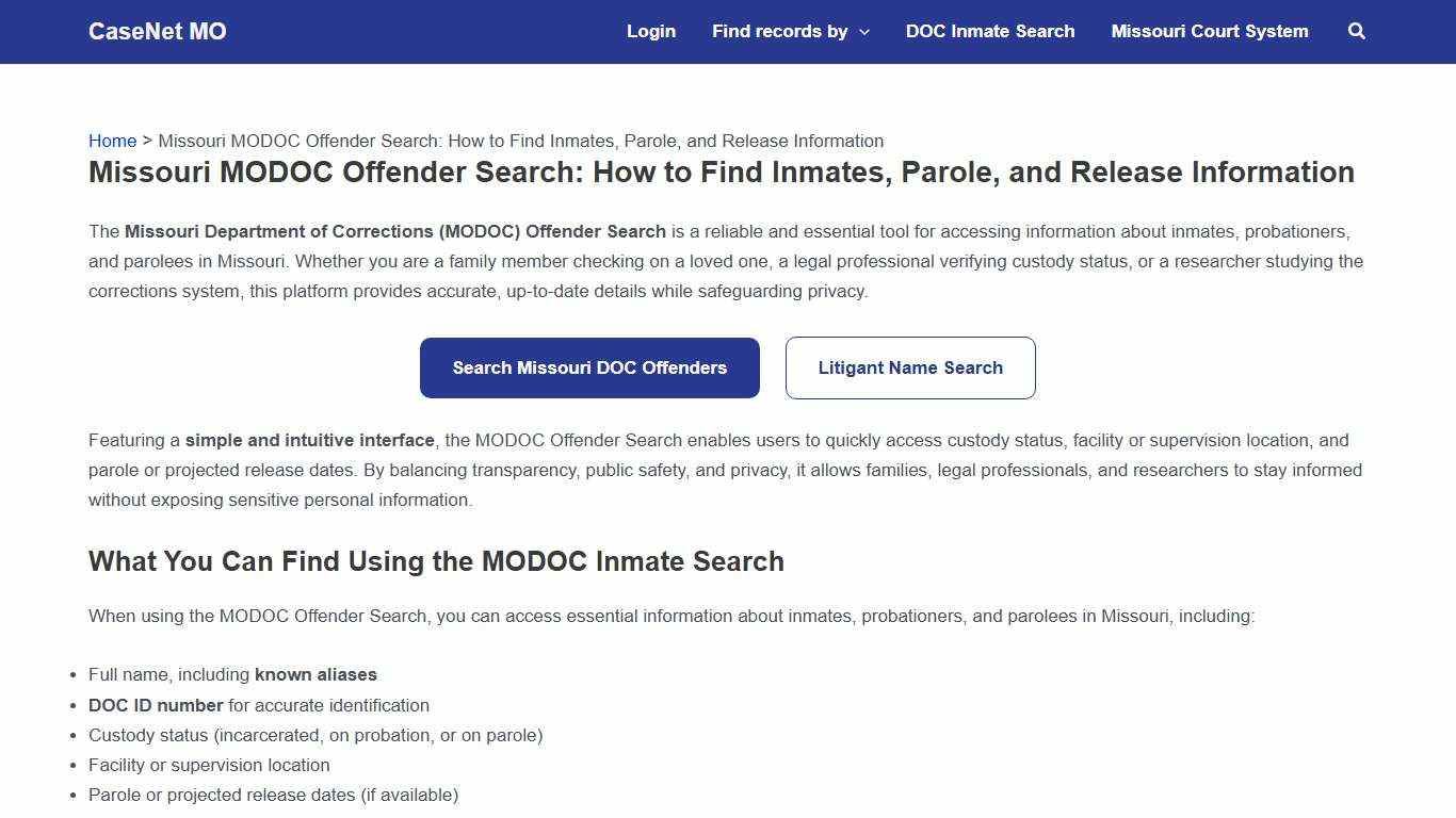 Missouri DOC Offender Search Inmate & Parole